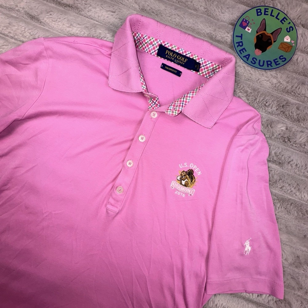 Polo Golf Ralph Lauren Shirt Small Tailored Fit Performance Pink US Open Oakmont